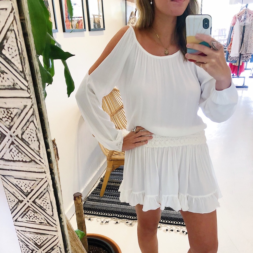 Olivaceous Off the Shoulder Long Sleeve Mini Dress